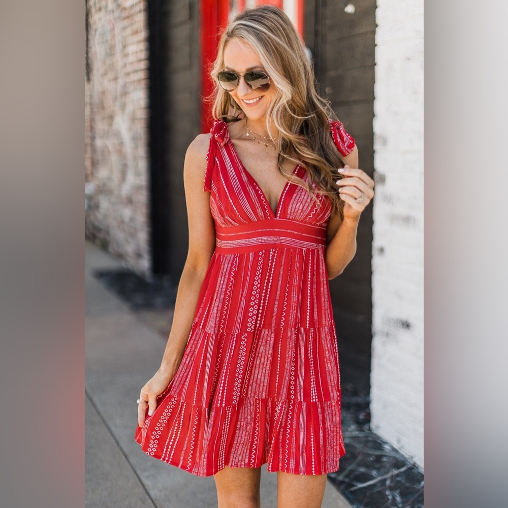 Have Hope Tiered V-Neck Dress- Red Savanna Jane